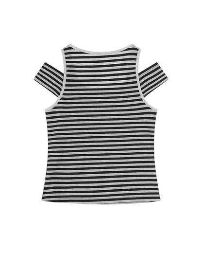 Striped Cold-Shoulder Fitted Top