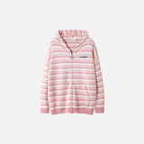 Loose Striped Zip-up Hooded Sweater