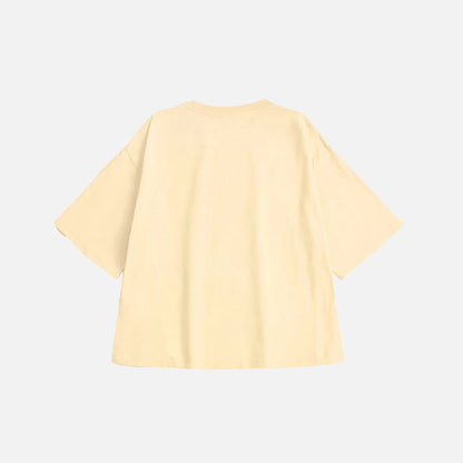 Back view of the apricot Emoji Cash Statement T-Shirt in a gray background