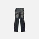 Back view of the Distressed Baggy High-waist Jeans in a gray background 