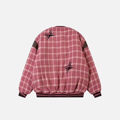 Plaid Star Print Varsity Jacket