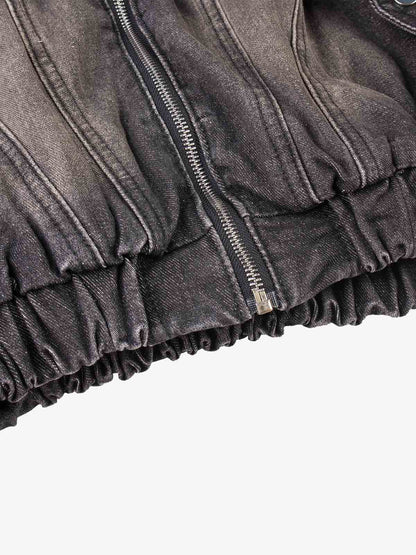 Patchwork Distressed Faux-Fur Collar Denim Jacket; Black / M, Black / L, Black / XL, Black / S