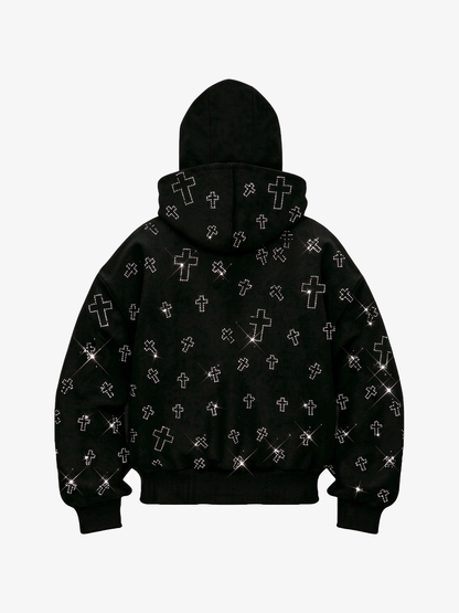 Rhinestone Cross Masked Sweatshirt