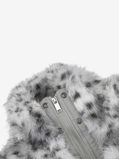 Snow Leopard Faux-Fur High-Collar Coat