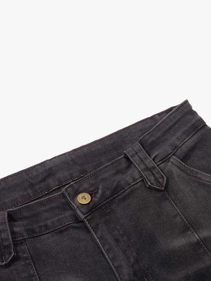 Street-style Distressed Workwear Flared Jeans