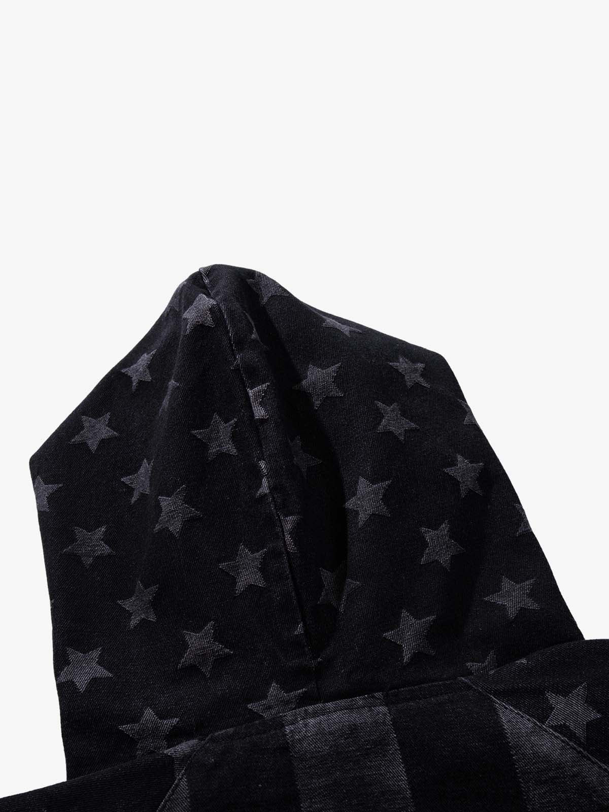 Distressed Star Print Denim Boxy American Vintage Hoodie; Black / M, Black / L, Black / XL