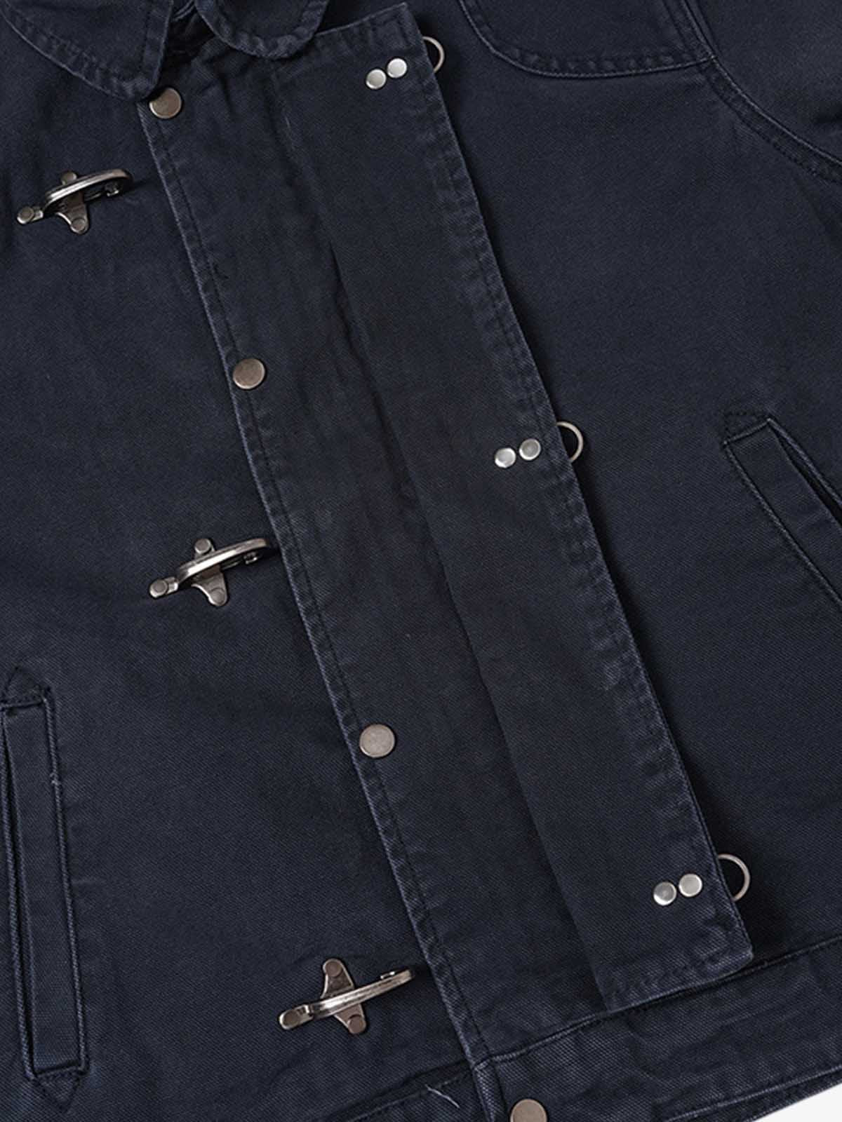 Distressed Metal Airplane-Buckle Work Jacket; Blue / M, Blue / L, Blue / XL, Blue / 2XL, Blue / 3XL