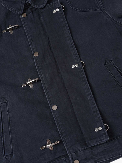 Distressed Metal Airplane-Buckle Work Jacket; Blue / M, Blue / L, Blue / XL, Blue / 2XL, Blue / 3XL