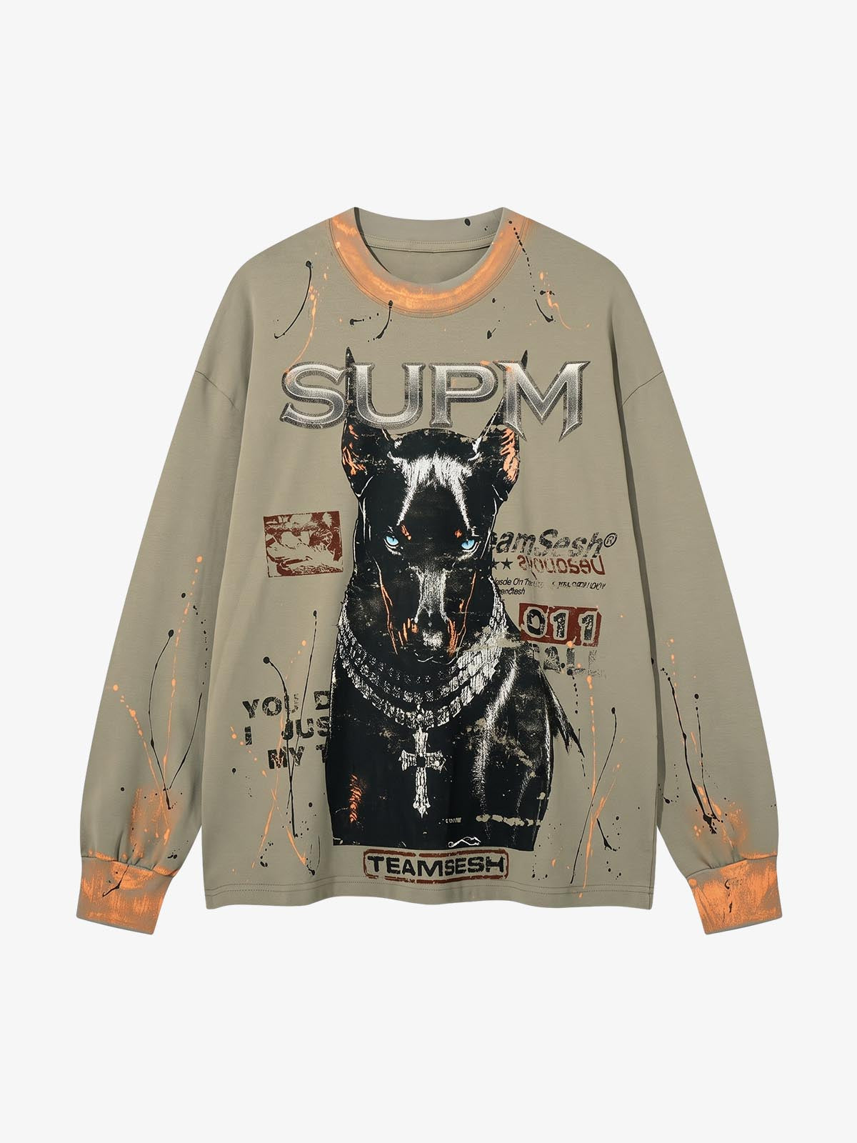 Splatter Paint Wax Graphic Crewneck Sweatshirt; Green / M, Green / L, Green / XL