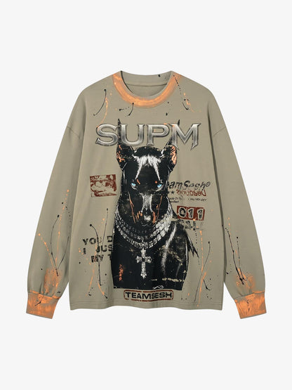 Splatter Paint Wax Graphic Crewneck Sweatshirt; Green / M, Green / L, Green / XL