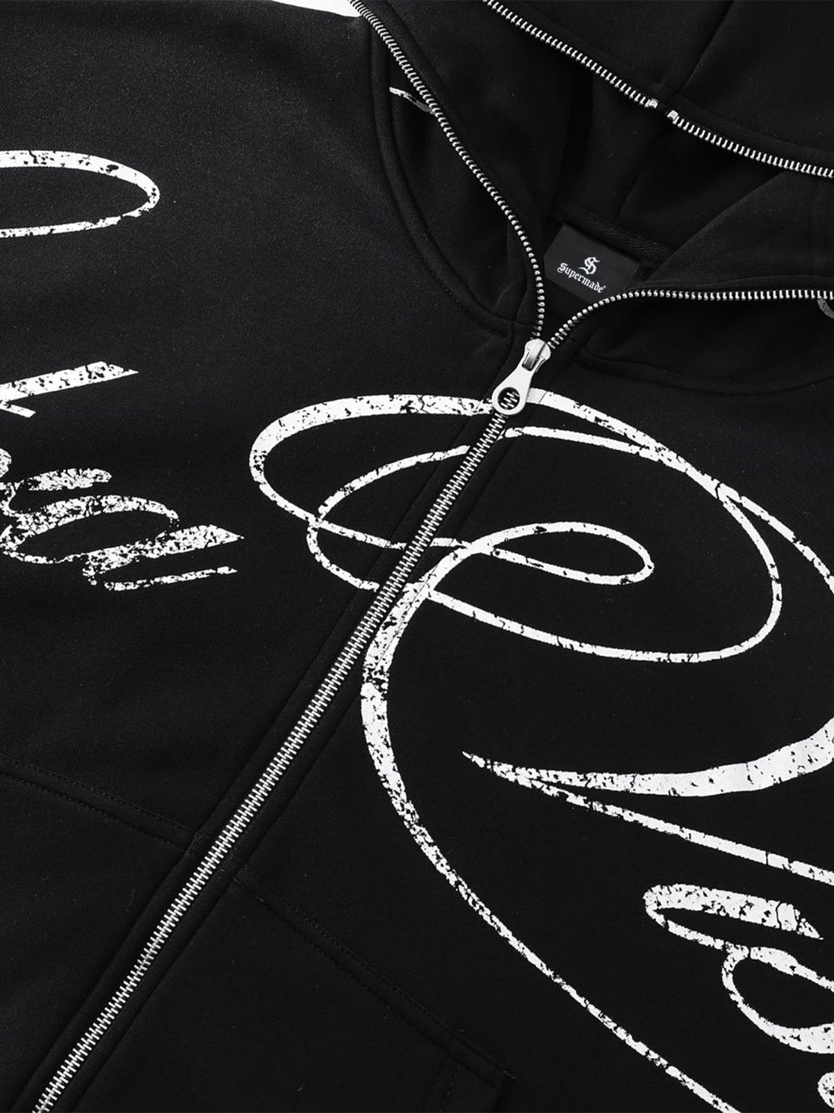 High Street Script Letter Print Zip-up Hoodie Jacket; Black / S, Black / M, Black / L, Black / XL