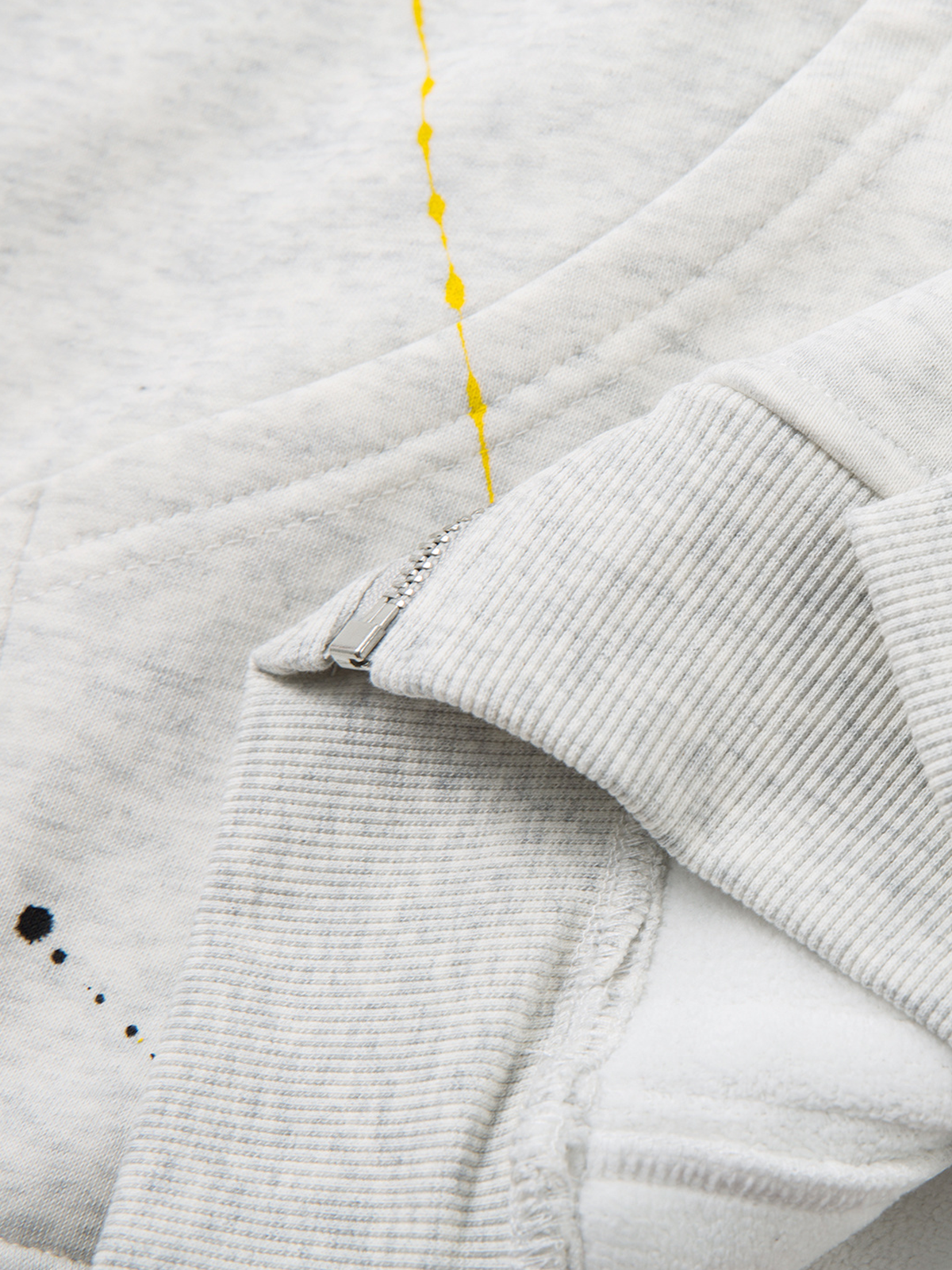 Fur-Trim Paint-Splatter Zip Hoodie; Light Gray / M, Light Gray / L, Light Gray / XL