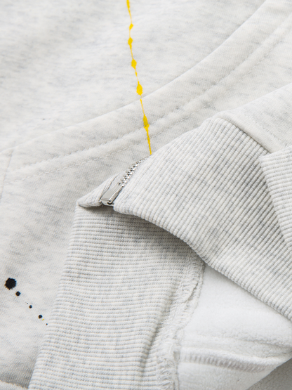 Fur-Trim Paint-Splatter Zip Hoodie; Light Gray / M, Light Gray / L, Light Gray / XL