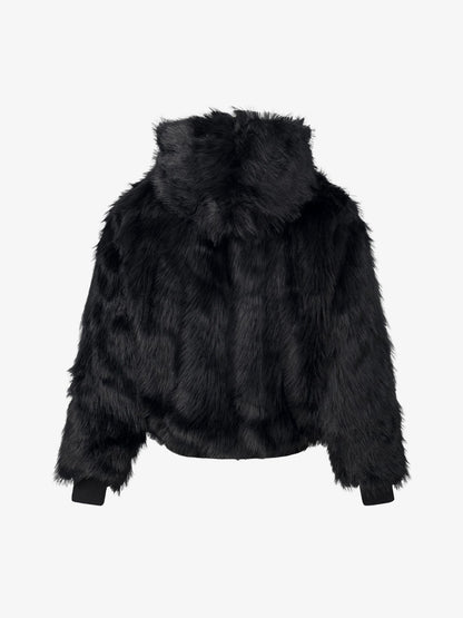 Cross Detail Faux-Fur Coat; Black / M, Black / L, Black / XL