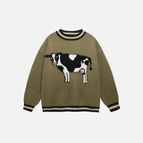Elevated Cow Print Knit Round Collar Jumpers Sweater