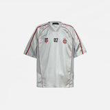 Front view of the silver Soccer Jersey 07 T-shirt in a gray background