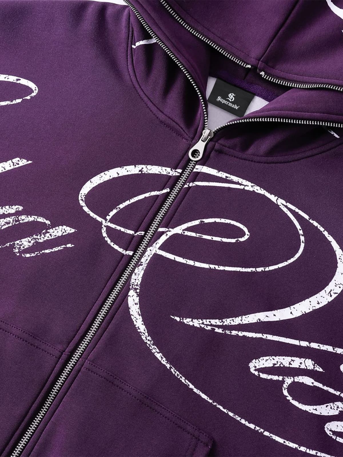 High Street Script Letter Print Zip-up Hoodie Jacket; Purple / S, Purple / M, Purple / L, Purple / XL