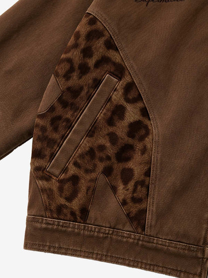 Leopard Print Panel Zip-Up Jacket