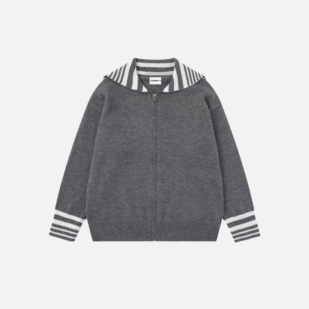 Nautical Striped Loose Casual Zipper Sweater