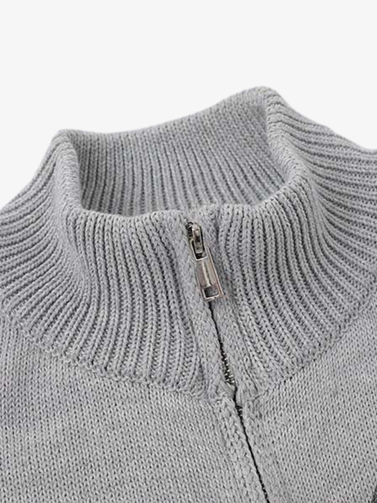 86 Graphic Eyelet Zip Knit Cardigan; Gray / S, Gray / M, Gray / L, Gray / XL