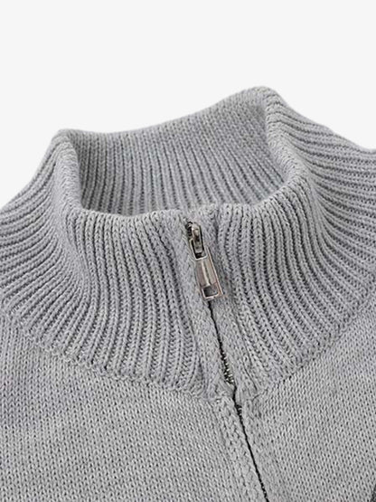 86 Graphic Eyelet Zip Knit Cardigan; Gray / S, Gray / M, Gray / L, Gray / XL