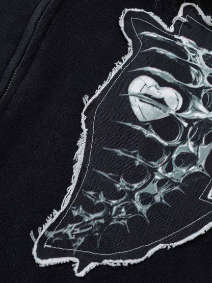 Metal Skeleton Fur Zip-Up Hoodie