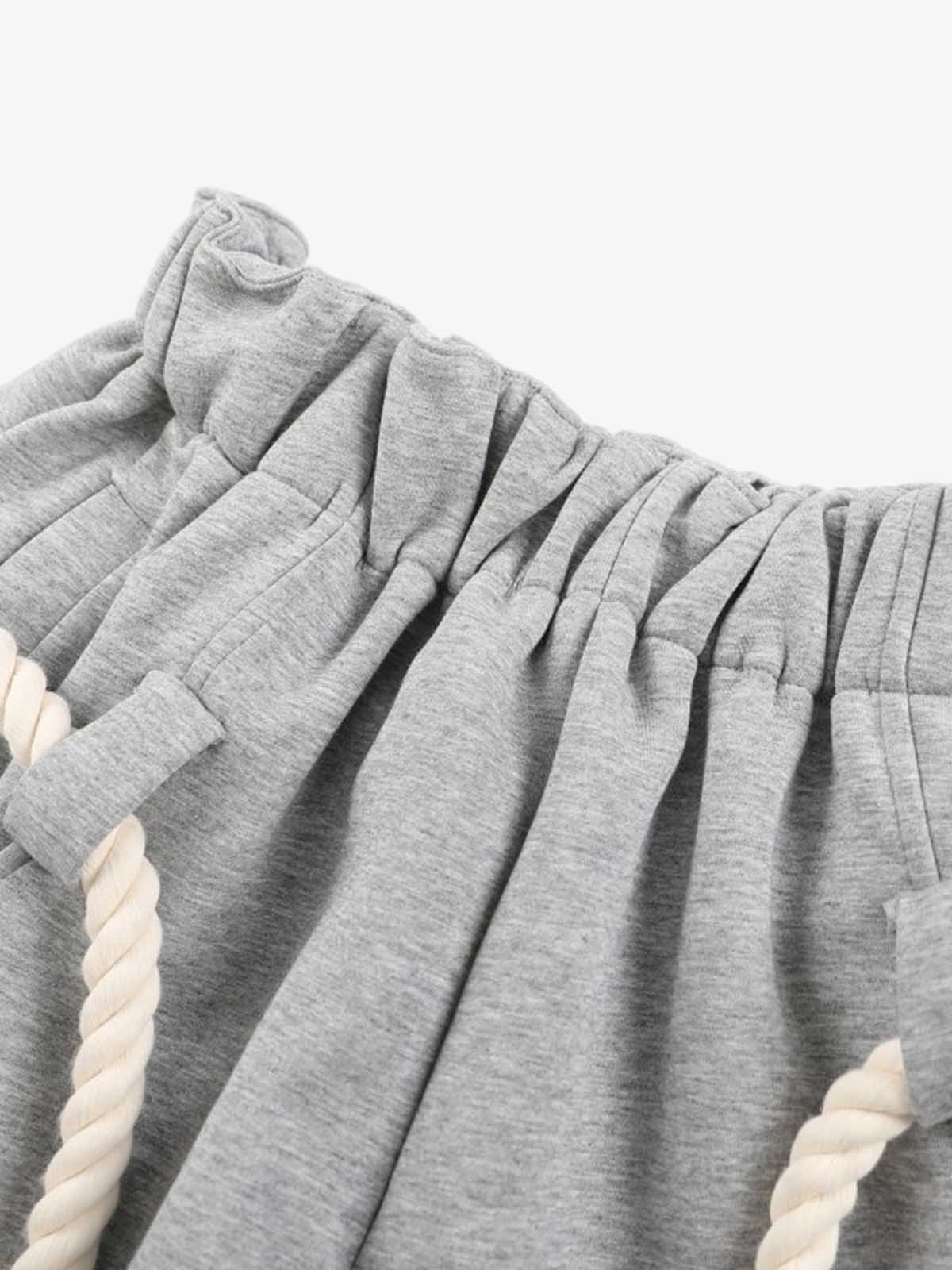 Decorative Rope Detail Wide Leg Sweatpants; Gray / S, Gray / M, Gray / L, Gray / XL