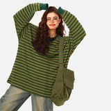 Green Stripe Loose Casual Sweatshirt