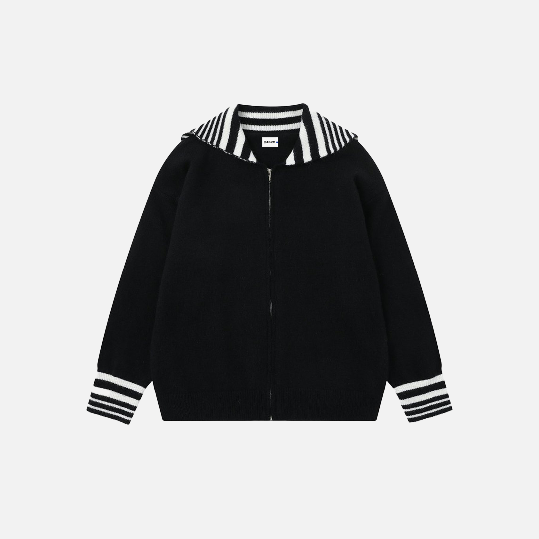 Nautical Striped Loose Casual Zipper Sweater