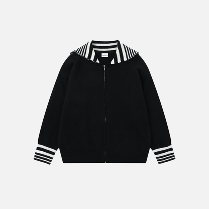 Nautical Striped Loose Casual Zipper Sweater