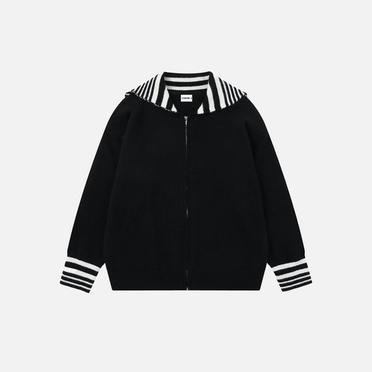 Nautical Striped Loose Casual Zipper Sweater