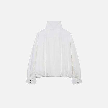 Cozy Soft White High Neck Bomber Jacket