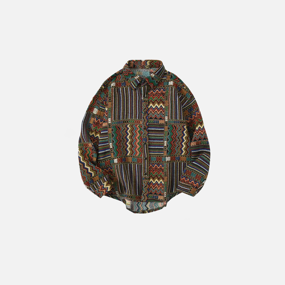 Color Block Geometric Long Sleeve Shirt