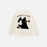 Fuzzy Oversized Cat Print Knit Jumper Sweater