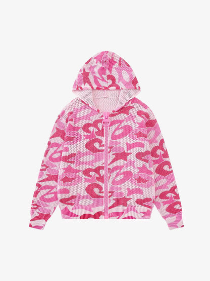 Star Camo Cut-Out Chunky Zip Cardigan