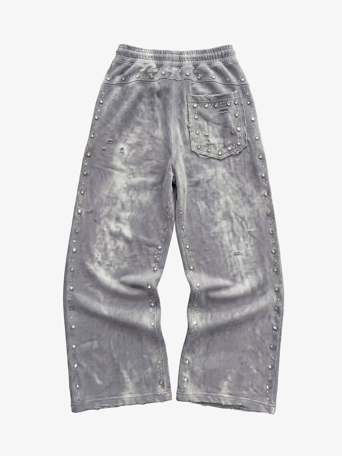 Distressed Rhinestone Sweatpants; Gray / S, Gray / M, Gray / L, Gray / XL, Gray / 2XL