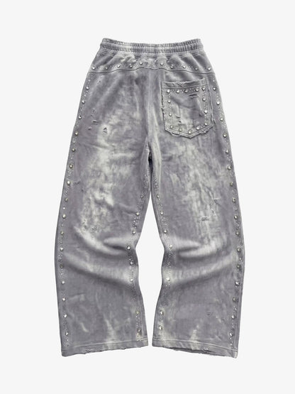 Distressed Rhinestone Sweatpants; Gray / S, Gray / M, Gray / L, Gray / XL, Gray / 2XL