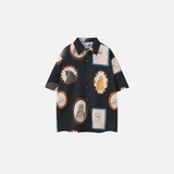 Oversized Loose Cat Graphic Button-Up Shirt