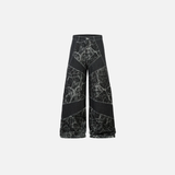 Lightning Spliced Wide Leg Distressed Jeans