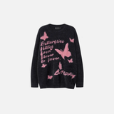 Women Cozy Fuzzy Butterfly Knitted Casual Sweater