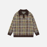 Flattering Oversized Plaid Knit Casual Polo Sweater