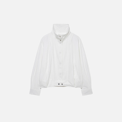 Cozy Soft White High Neck Bomber Jacket
