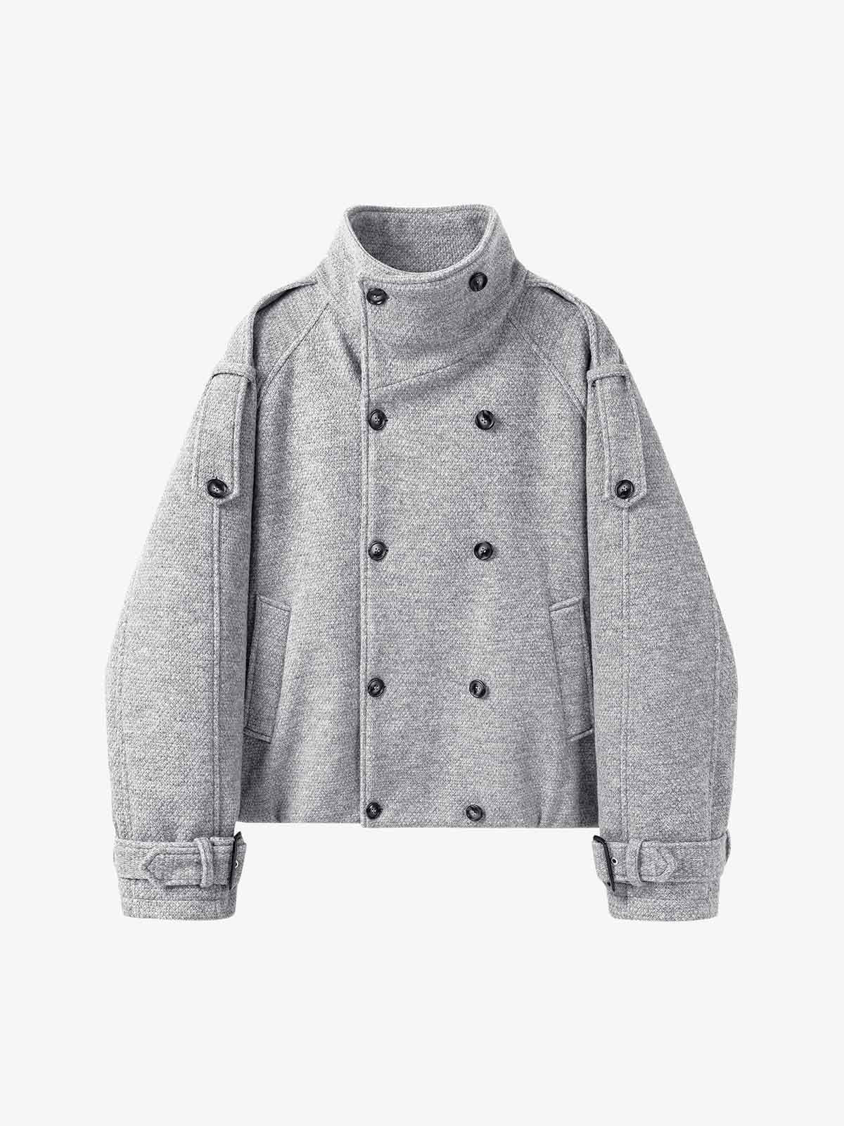 Double-Breasted Stand-Collar Jacket; Flower Ash / M, Flower Ash / L, Flower Ash / XL, Flower Ash / 2XL
