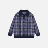 Flattering Oversized Plaid Knit Casual Polo Sweater