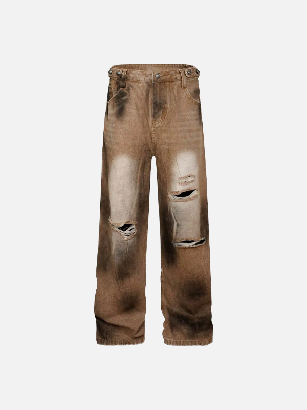 Vintage Streetwear Distressed Tie Dye Denim Jeans