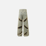 Streetwear Leopard Print Patch Rivets Ripped Jeans