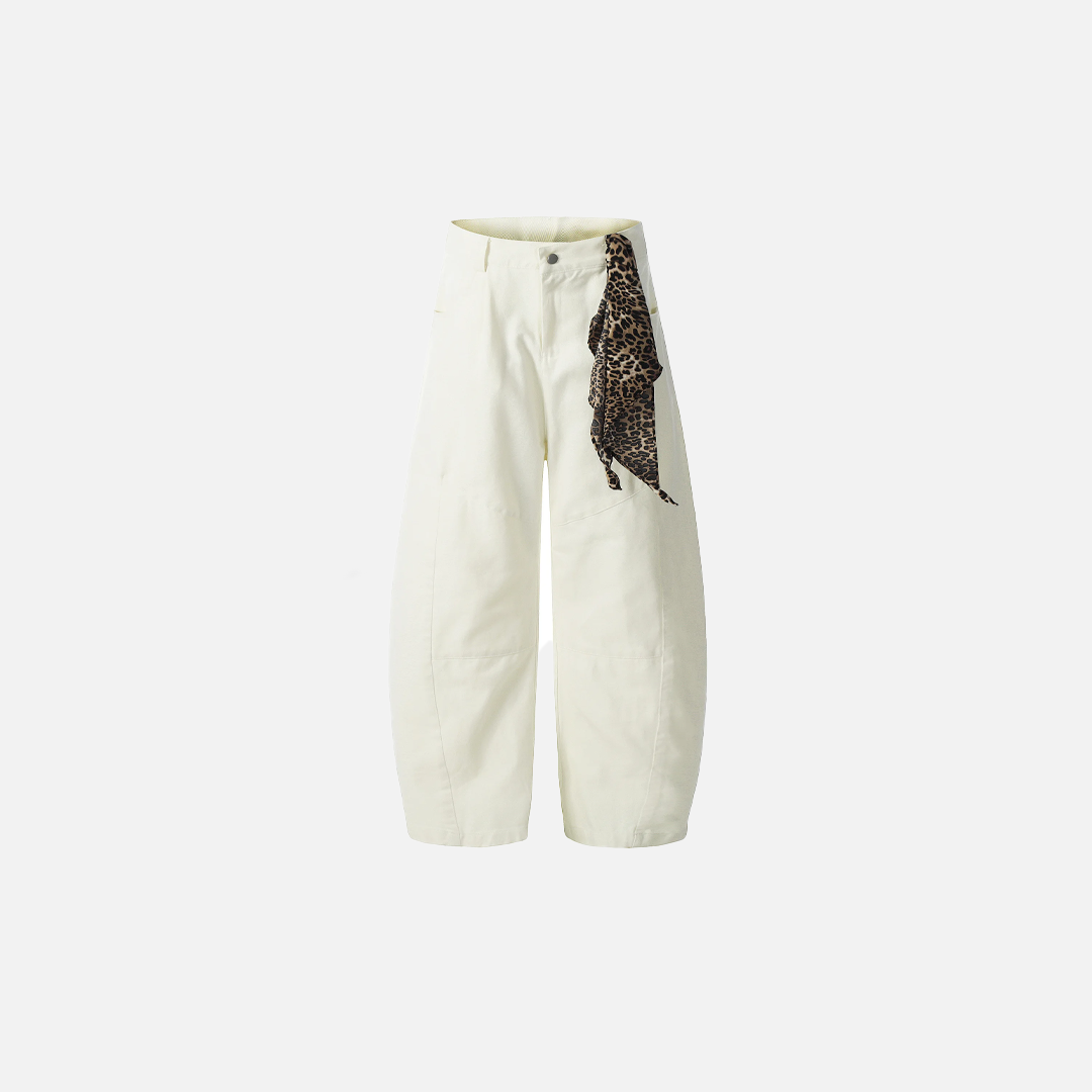 Leopard Splicing Wide Leg Jeans