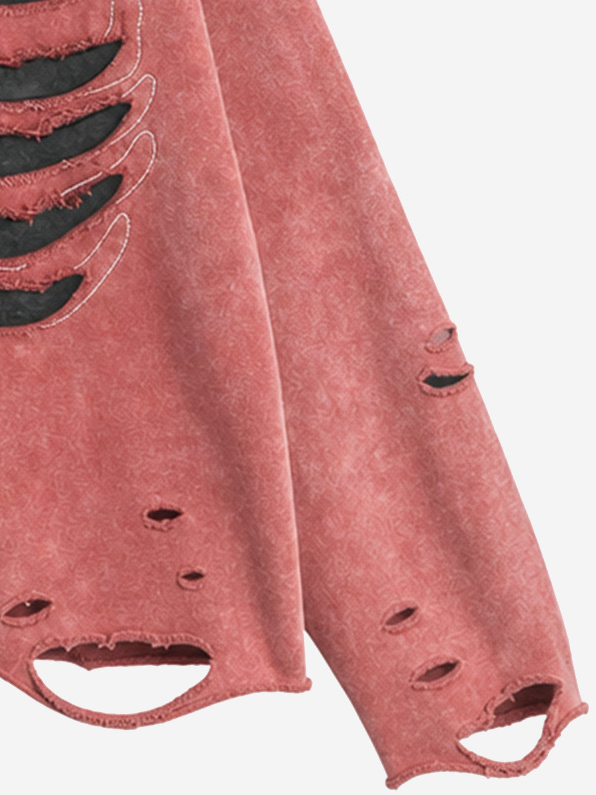 Skull Patchwork Distressed Washed Cropped Hoodie; Washed Red / S, Washed Red / M, Washed Red / L, Washed Red / XL, Washed Red / 2XL