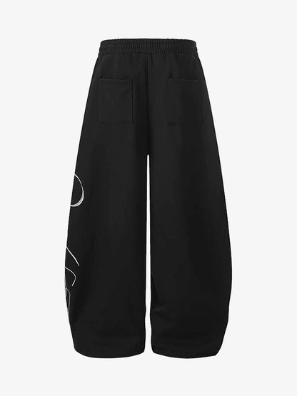 Script Embroidered Piped Wide-Leg Sweatpants; Black / S, Black / M, Black / L, Black / XL