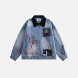 Trendy Streetwear Blue Distressed Denim Jacket